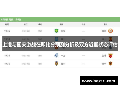 上港与国安激战在即比分预测分析及双方近期状态评估